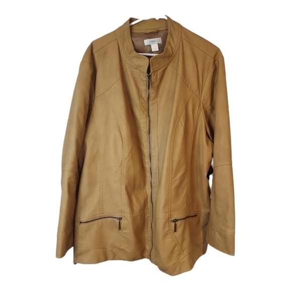 Cj Banks tan Vegan Faux Leather Jacket SZ 3X - Picture 2 of 14